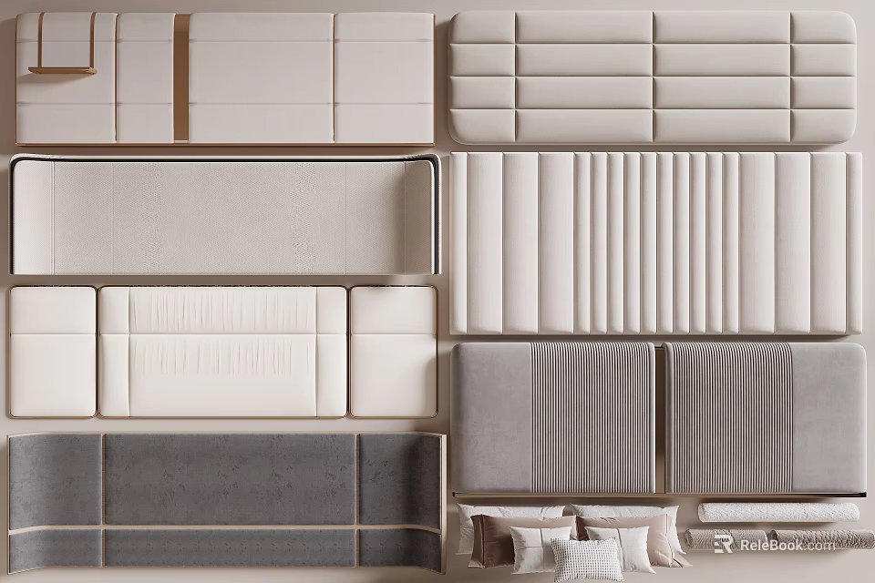 Modern Upholstered Bed Headboard Designs With Beige Gray And Textured Panels 3d model 