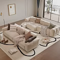 Modern Living Room Interior With Beige Two Seater Sofa Soft Cushions And Throw Blanket