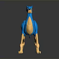 Blue Mechanical Dog Character With Armored Body Yellow Accents Pointed Ears And Glowing Eyes