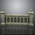 Wood And Stone Decorative Railing With Intricate Carvings And Classic Architectural Design