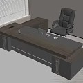 Modern Wooden Executive Office Desk With Laptop Decorative Items And Black Leather Chair Near Window