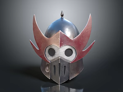 Unique Metal Weapon Helmet With Red Spikes And Combat Ready Design 3d model