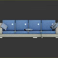 Blue and Beige Sectional Sofa with Geometric Patterned Cushions for Living Room
