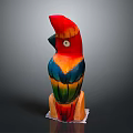 Colorful Handcrafted Parrot Sculpture With Red Head And Vibrant Feathers On Base