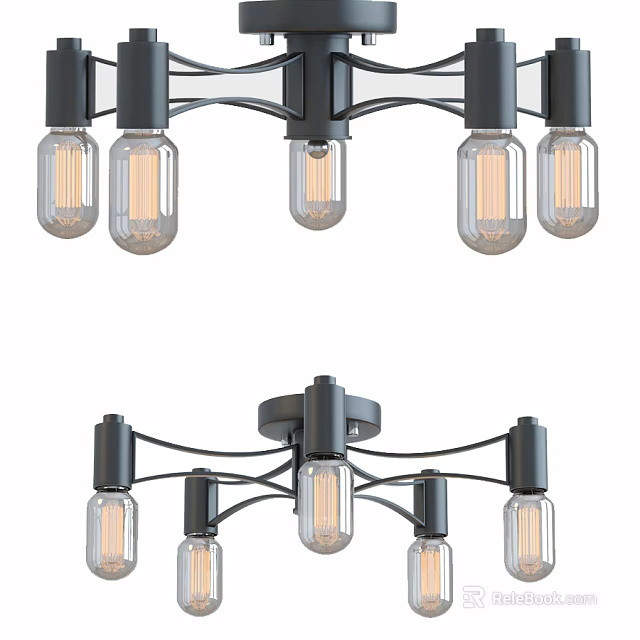 Modern Black Frame Ceiling Light With Multiple Clear Glass Bulbs And Industrial Design 3d model