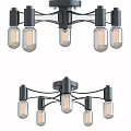 Modern Black Frame Ceiling Light With Multiple Clear Glass Bulbs And Industrial Design 3d model
