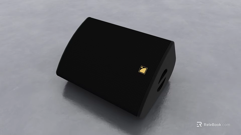 Black Audio Speaker with Golden Logo and Smooth Surface for Indoor Entertainment 3d model 