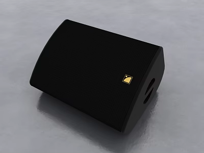 Black Audio Speaker with Golden Logo and Smooth Surface for Indoor Entertainment 3d model
