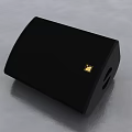 Black Audio Speaker with Golden Logo and Smooth Surface for Indoor Entertainment