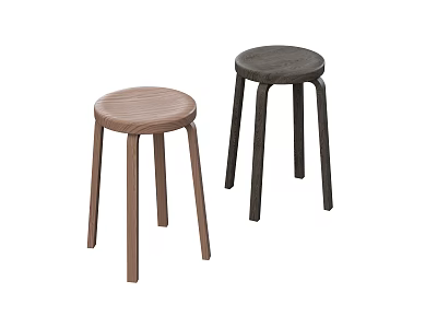 Two Wooden Bar Stools In Different Colors With Round Seats And Four Legs 3d model