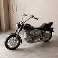 Classic Motorcycle In Modern Interior With Black Seat Metal Details And Hanging Lamp