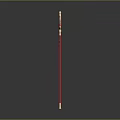 Shiny Golden Weapon with Red Long Handle and Ornate Circular Decorative Head