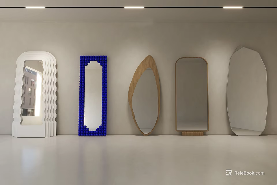 Stylish Mirrors With Various Designs Shapes Colors And Frame Styles In Modern Space 3d model 