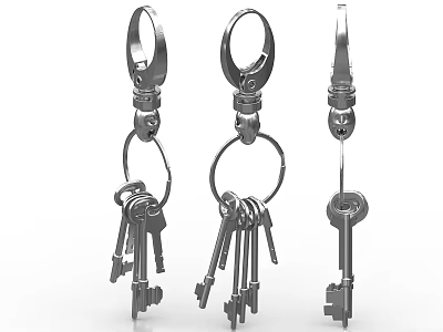 Metal Keychain Ornament Set With Decorative Hanging Keys and Rings 3d model