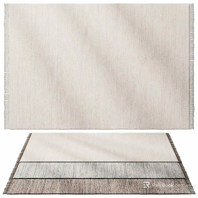 Modern Neutral Toned Textured Rug With Fringe Edges And Soft Layered Look 3d model 