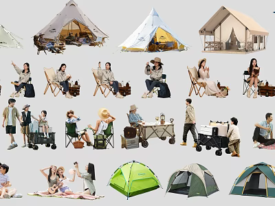 Camping Gear With Tents Folding Chairs And Picnic Supplies For Outdoor Activities 3d model