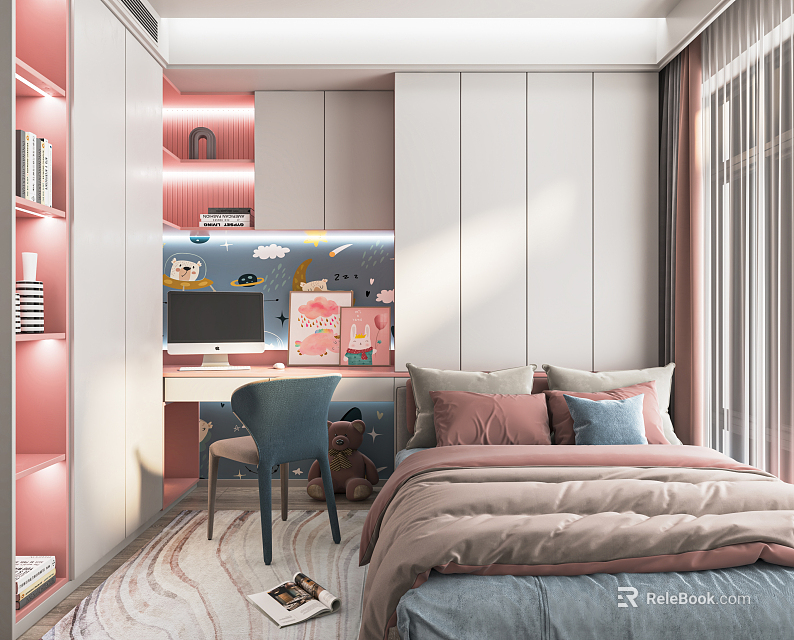 Cozy Tatami Bedroom Interior Design With Soft Bedding Decorative Wall And Pastel Tones 3d model 