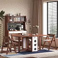 Modern Interior Dining Table And Chairs With Wooden Sideboard Decorative Plants Window Blinds And Curtains