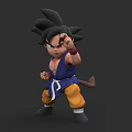 Chibi Goku Game Character In Fighting Pose With Blue Top Yellow Pants And Tail
