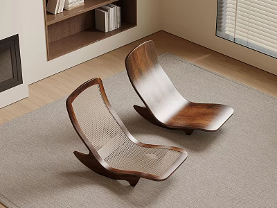 Modern Wooden Rocking Chairs With Mesh Design On Neutral Rug In Living Room 3d model