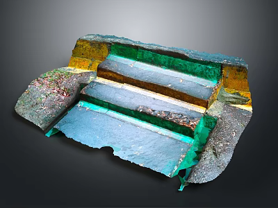Modern Multicolored Stepped Building Staircase with Layered Glass and Vibrant Hues 3d model