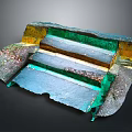Modern Multicolored Stepped Building Staircase with Layered Glass and Vibrant Hues