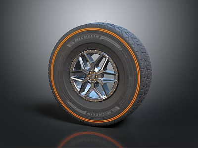 Car Tire And Alloy Wheel Rim With Silver Spoke Design And Orange Accent 3d model