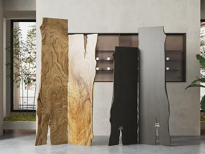 Modern Wooden Room Dividers in Natural Black and Gray for Interior Decoration 3d model