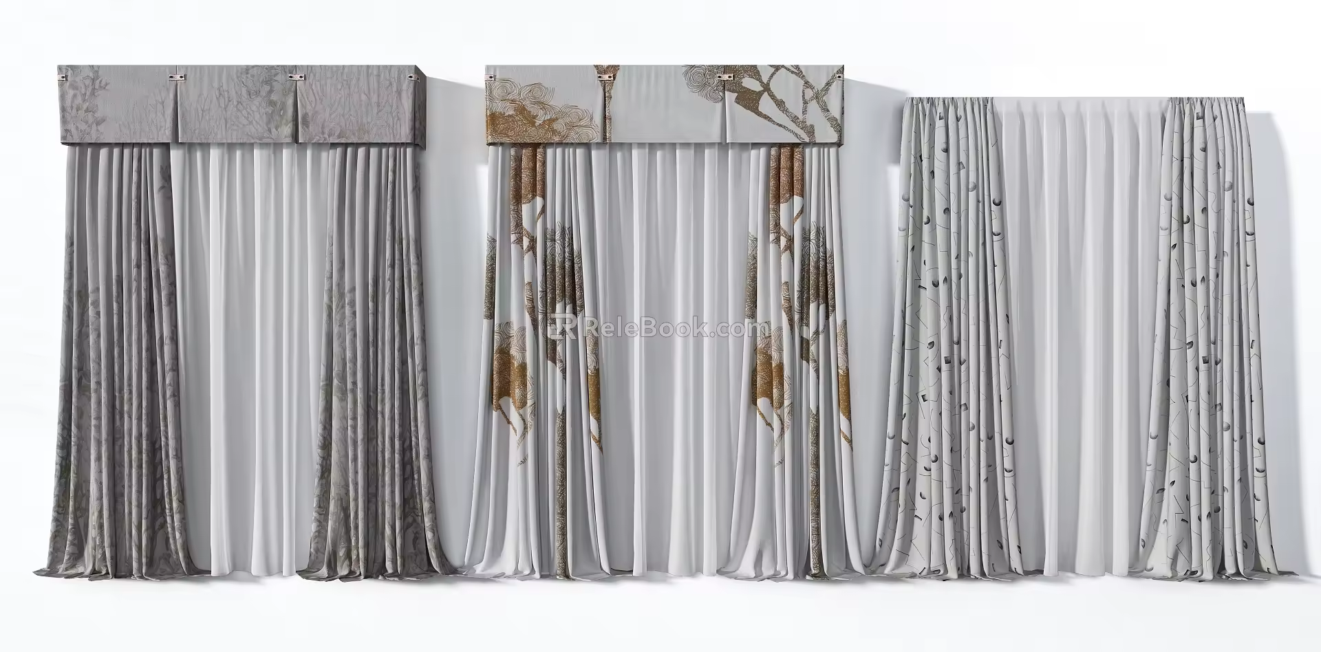 Advanced gray art dark pattern curtain combination 3d model
