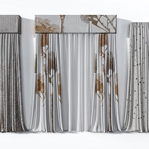 Advanced gray art dark pattern curtain combination 3d model