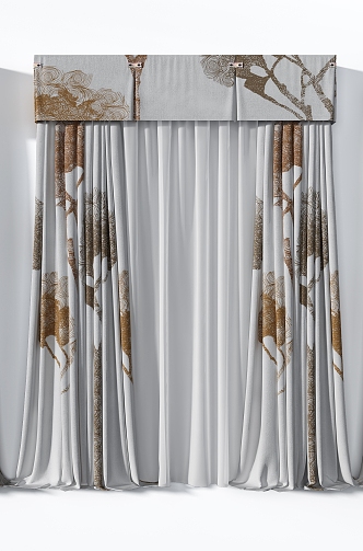 Advanced gray art dark pattern curtain combination 3d model