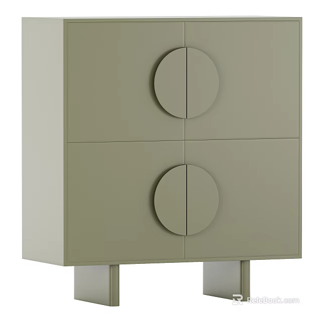 Modern Minimalist Light Green Console Cabinet With Round Door Handles And Slim Metal Legs 3d model 