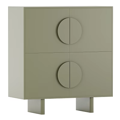 Modern Minimalist Light Green Console Cabinet With Round Door Handles And Slim Metal Legs 3d model