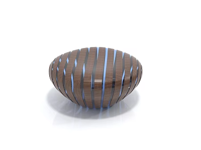 Unique Modern Wooden Stool With Blue Stripes And Oval Shape Design Structure 3d model