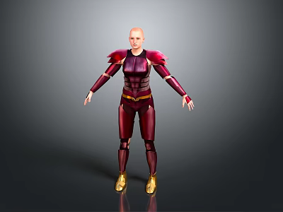 3D Warrior Character Model In Red Purple Armor With Golden Boots And Shoulder Pads 3d model