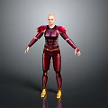 3D Warrior Character Model In Red Purple Armor With Golden Boots And Shoulder Pads
