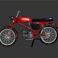 Classic Red Motorcycle With Black Seat And Muddy Tires On Gray Background