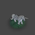 Gray Unicorn Game Movie Character With White Mane Tail Standing On Green Grass