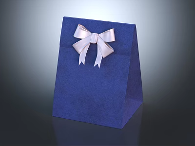 Elegant Blue Gift Bag Featuring White Bow For Household Daily Use 3d model