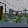 Industrial Factory Interior With Green Yellow Machinery And Production Lines Structure