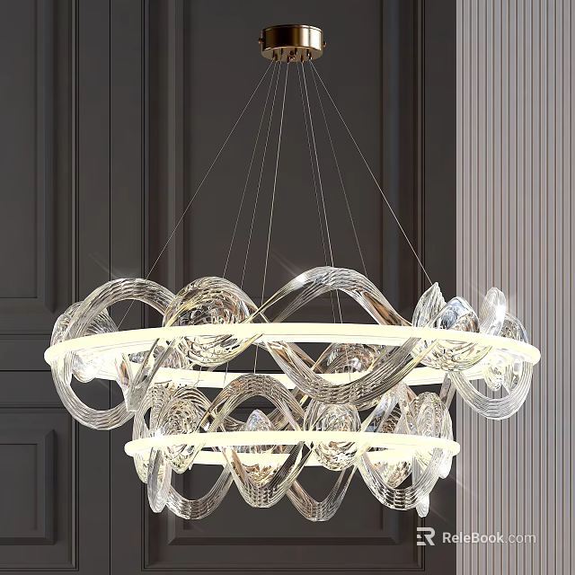 Modern Crystal Chandelier With Multi Layered Rings And Illuminated Crystal Elements 3d model 