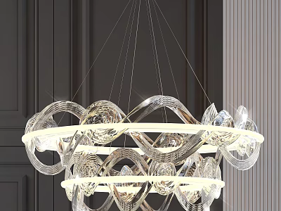Modern Crystal Chandelier With Multi Layered Rings And Illuminated Crystal Elements 3d model