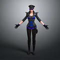 Female Police Character in Black and Blue Uniform with Hat Sunglasses and Gear