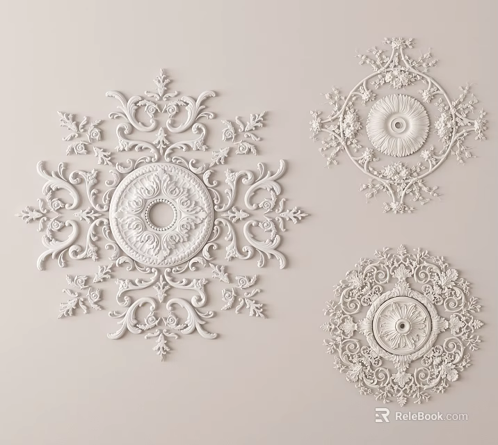 White Ornate Carvings Featuring Intricate Circular Patterns For Decorative Ceiling Art 3d model