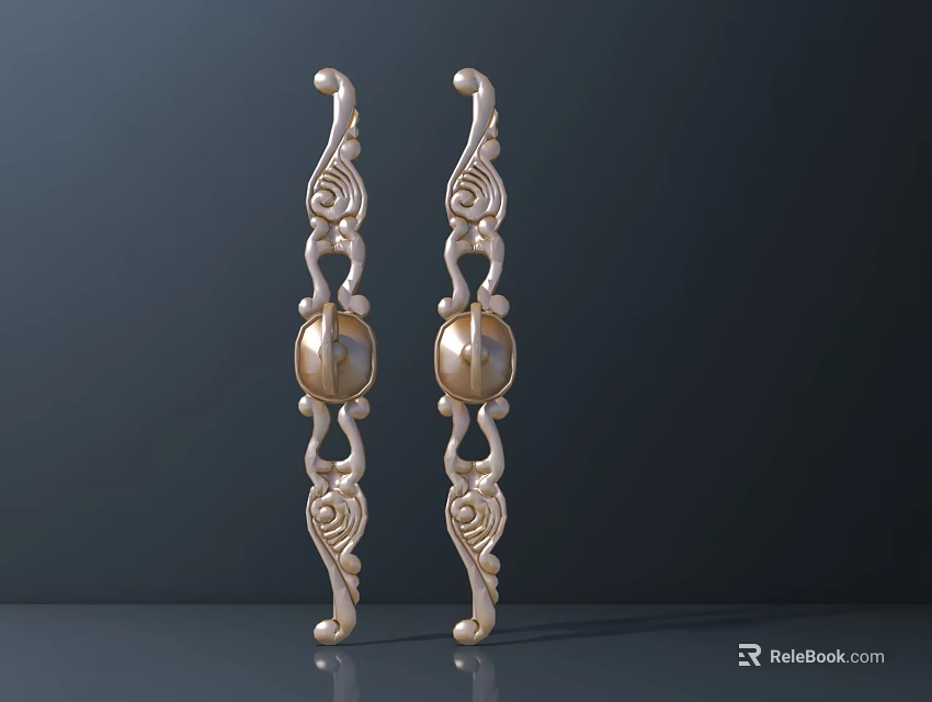 Elegant Golden Furniture Handles With Intricate Curved Designs And Circular Decorative Accents 3d model 