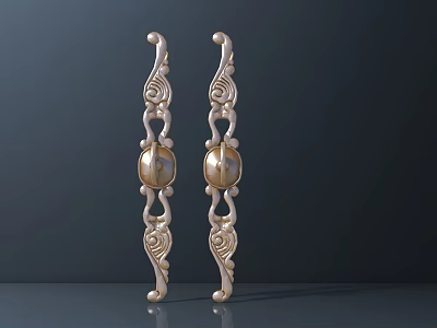 Elegant Golden Furniture Handles With Intricate Curved Designs And Circular Decorative Accents 3d model