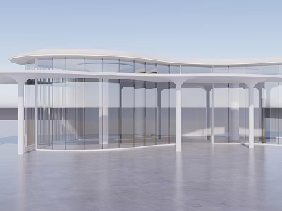 Modern Garden Landscape With Curved Glass Structure White Columns And Open Area 3d model