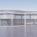 Modern Garden Landscape With Curved Glass Structure White Columns And Open Area