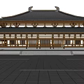 Traditional Chinese Ancient Architecture With Large Wooden Roof Curved Eaves And Stone Steps