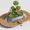 Stylish Circular Wooden Outdoor Bench With Integrated Metal Planter For Garden And Public Leisure Spaces